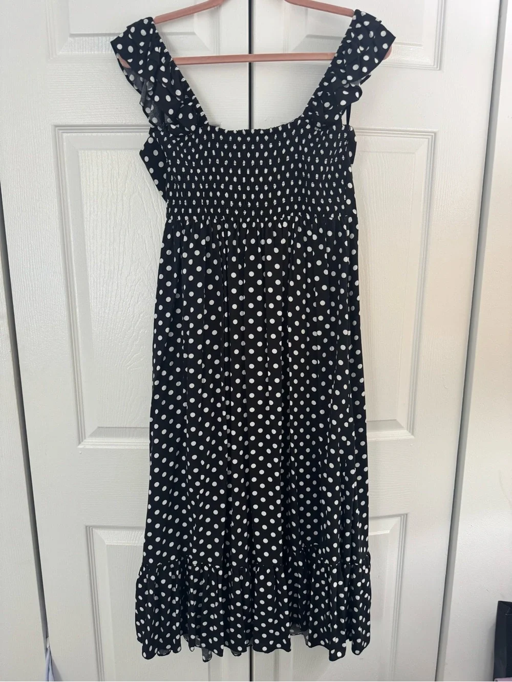 Kate Spade Black and White Polka Dot Ruffle Midi Dress